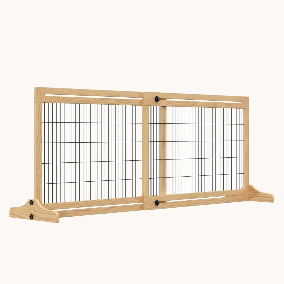 pawhut-barri-re-pour-animaux-autoportante-extra-large-naturel-longueur-r-glable image 1