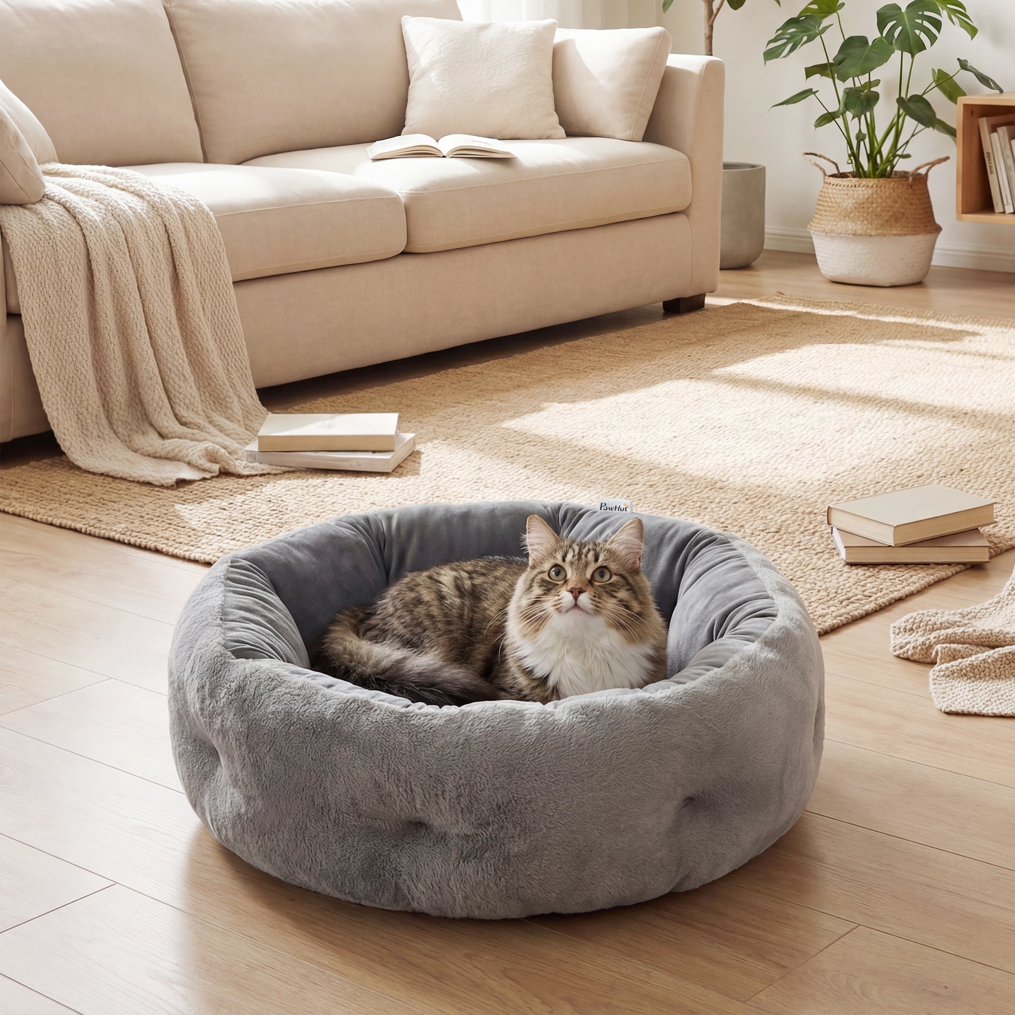 pawhut-panier-rond-r-versible-avec-boudin-pour-chats-et-petits-chiens-gris-fonc image 3