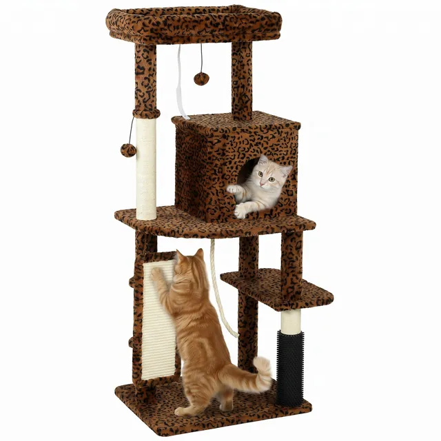 pawhut-arbre-chat-132-cm-pour-grands-chats-avec-griffoirs-niche-et-plateformes-i image 1