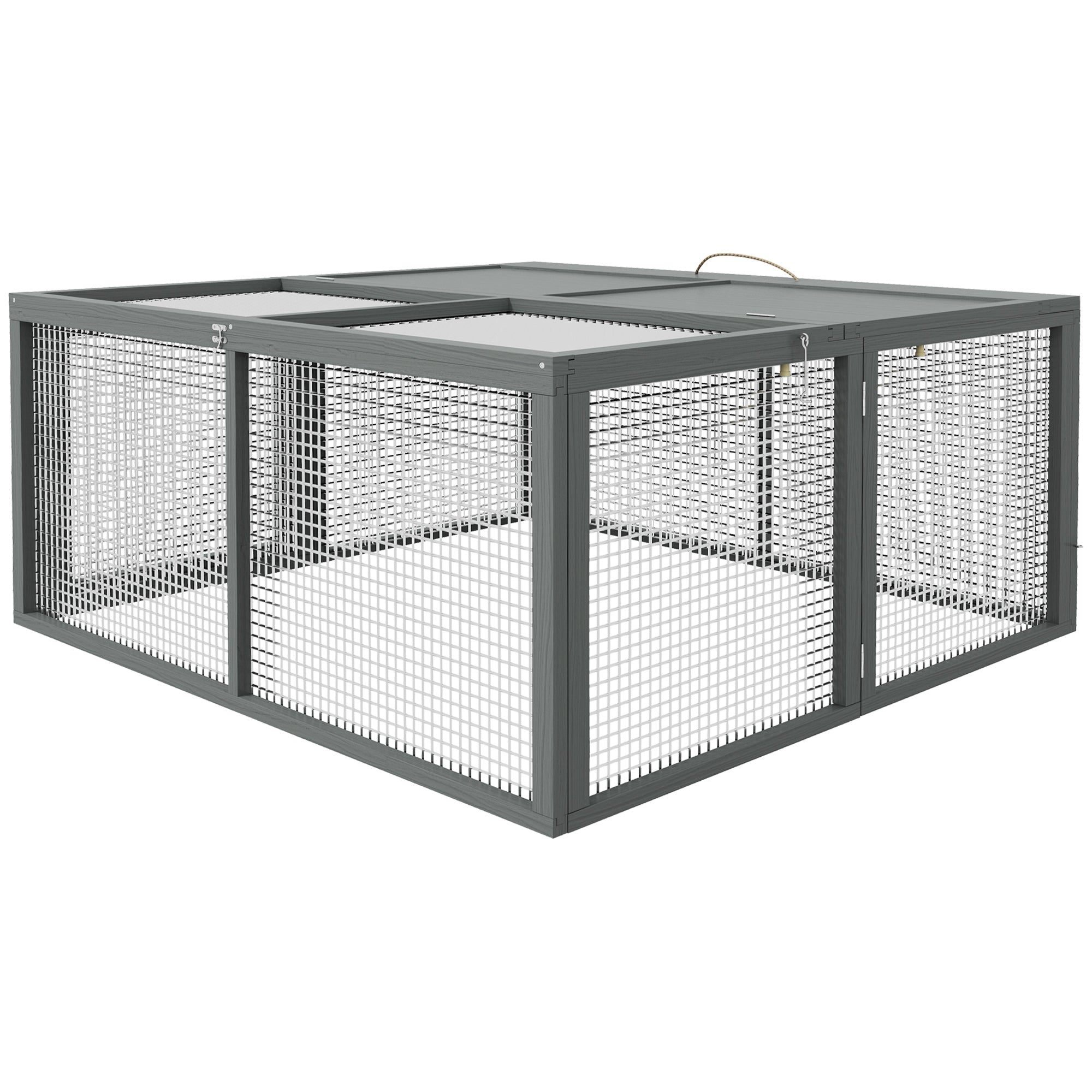 pawhut-clapier-lapin-pliable-bois-pour-2-3-lapins-gris image 2