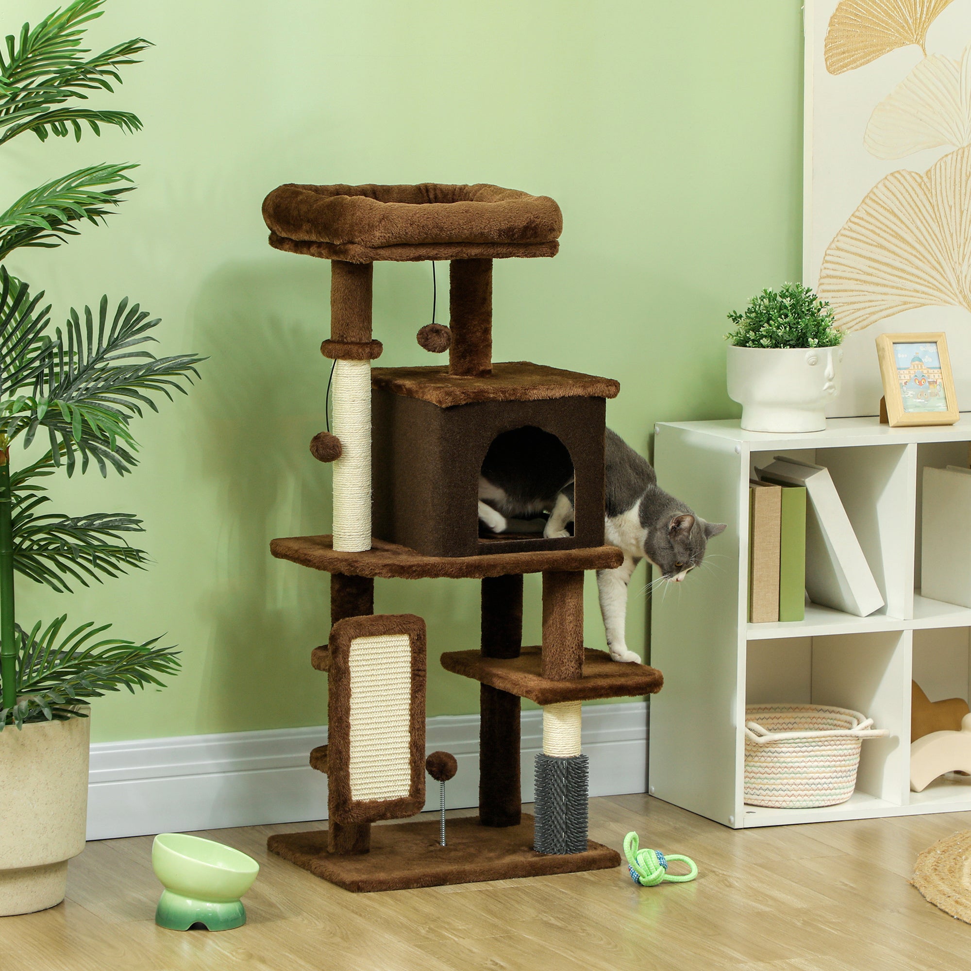 pawhut-arbre-chat-104-cm-avec-lit-niche-et-griffoirs-marron image 3
