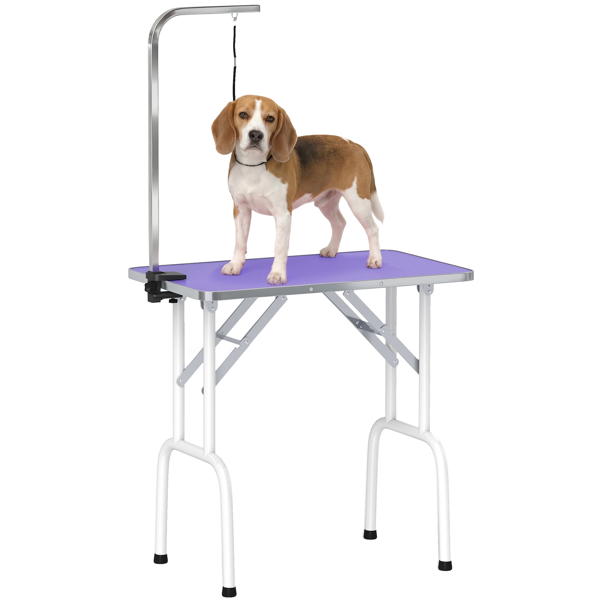 pawhut-table-de-toilettage-pliable-81-cm-avec-bras-r-glable-et-dessus-antid-rapa image 1
