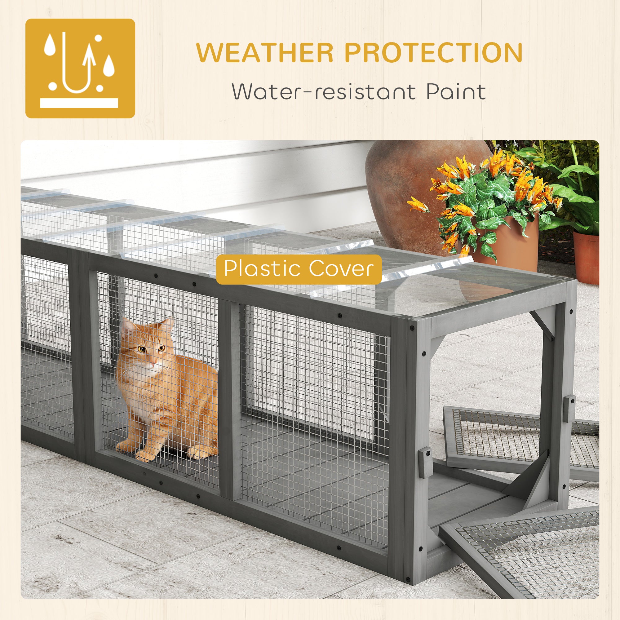 pawhut-tunnel-pour-chat-ext-rieur-modulaire-bois-3-portes-gris image 7