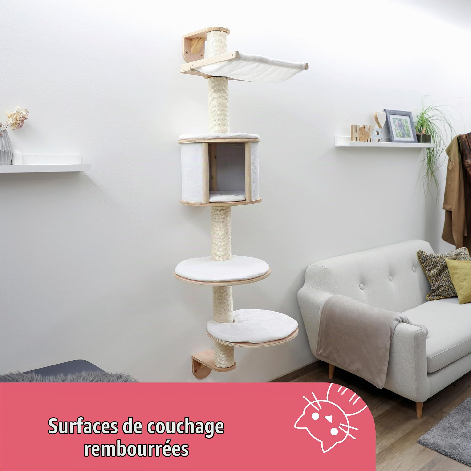 kerbl-pet-arbre-chat-mural-dolomit-blanc-168-cm-bois-sisal-peluche image 3