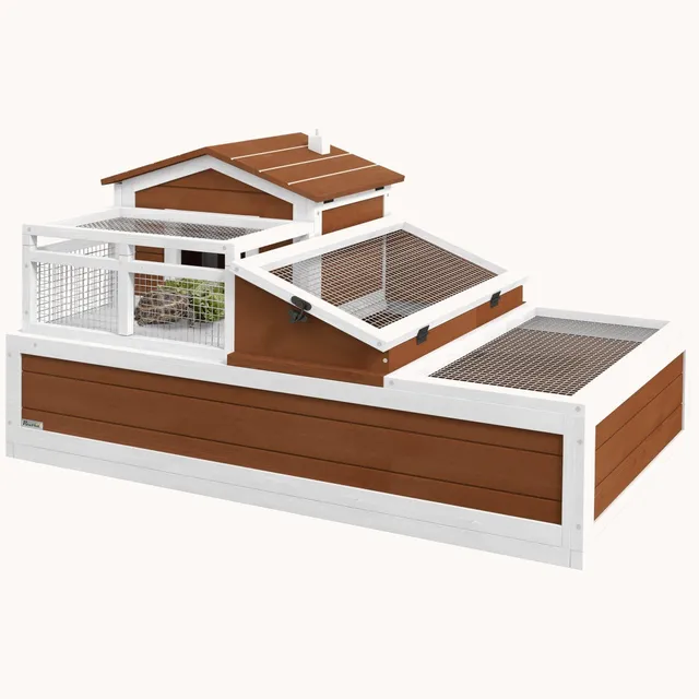 pawhut-maison-tortue-bois-2-tages-3-pi-ces-avec-balcon-et-toit-ouvrable-44-caf image 1