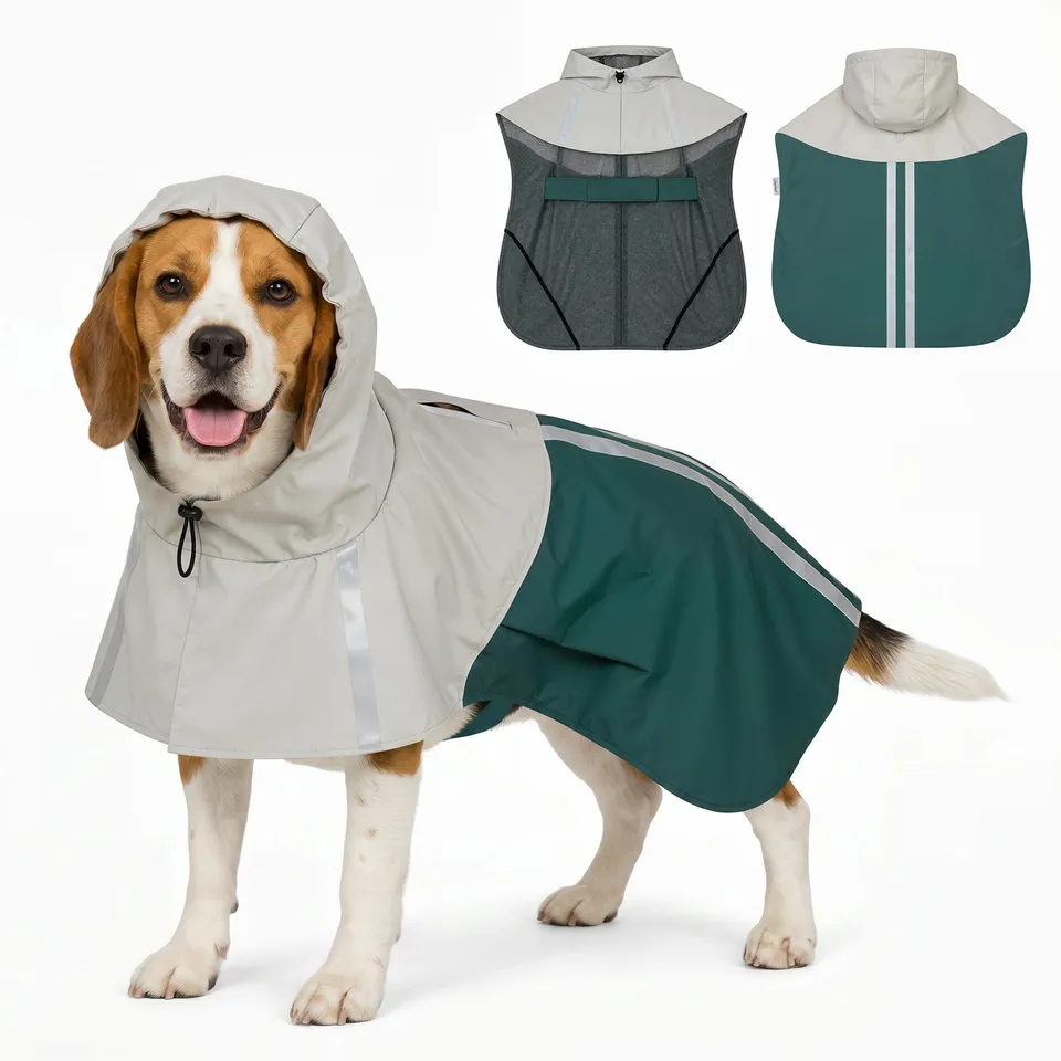 pawhut-manteau-de-pluie-imperm-able-pour-chien-m-vert-avec-capuche image 1