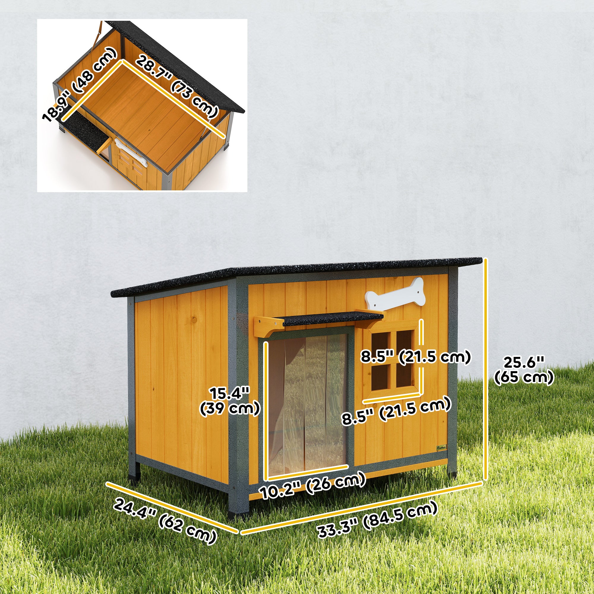 pawhut-niche-pour-chien-armature-acier-avec-toit-ouvrable-jaune image 5
