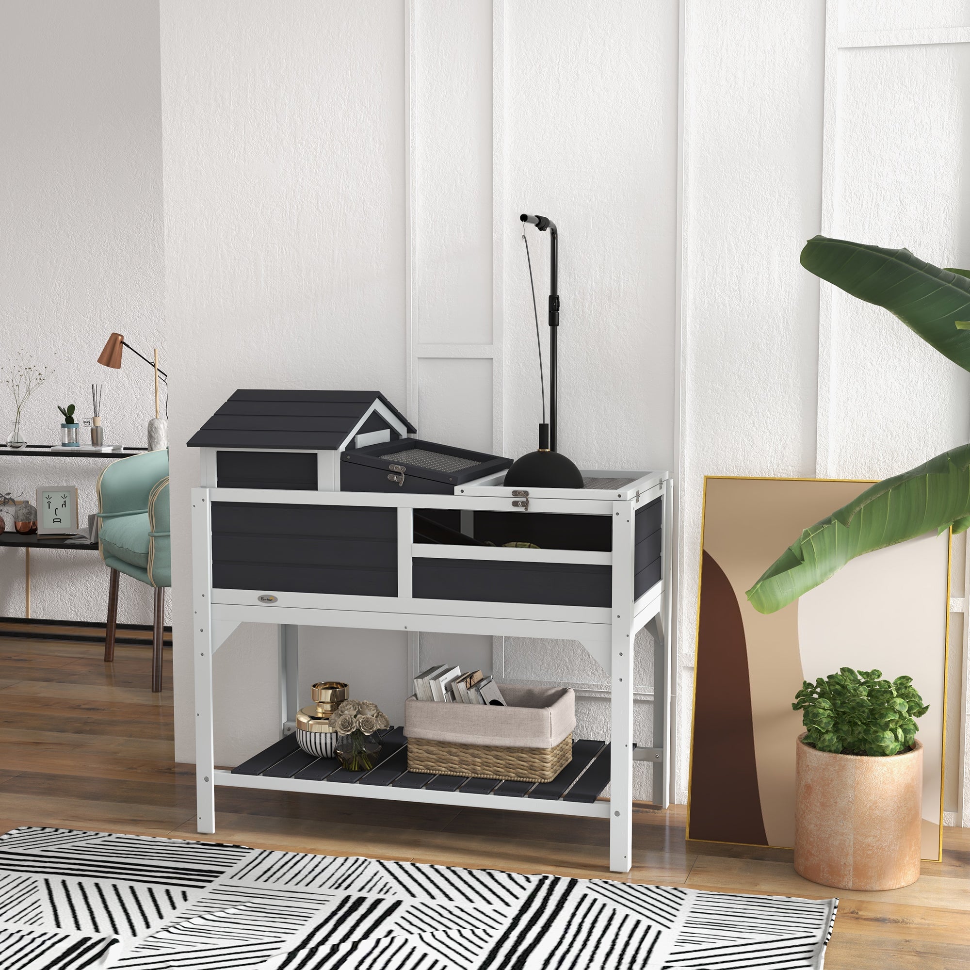 pawhut-habitat-tortue-2-niveaux-avec-lampe-r-glable-maison-amovible-et-tag-re-gr image 5