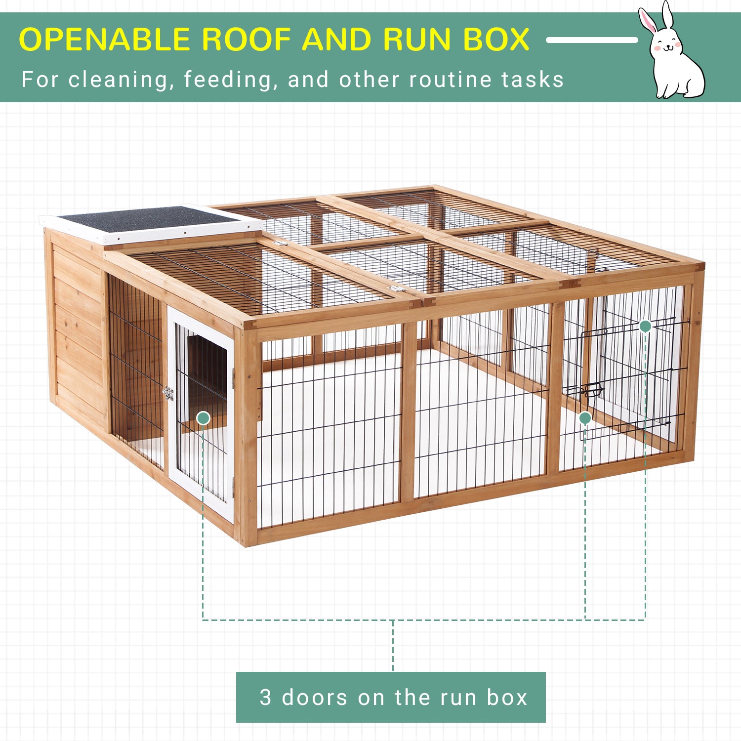 pawhut-clapier-lapin-en-bois-120-cm-haven-jaune-avec-toit-ouvrant-et-enclos image 7