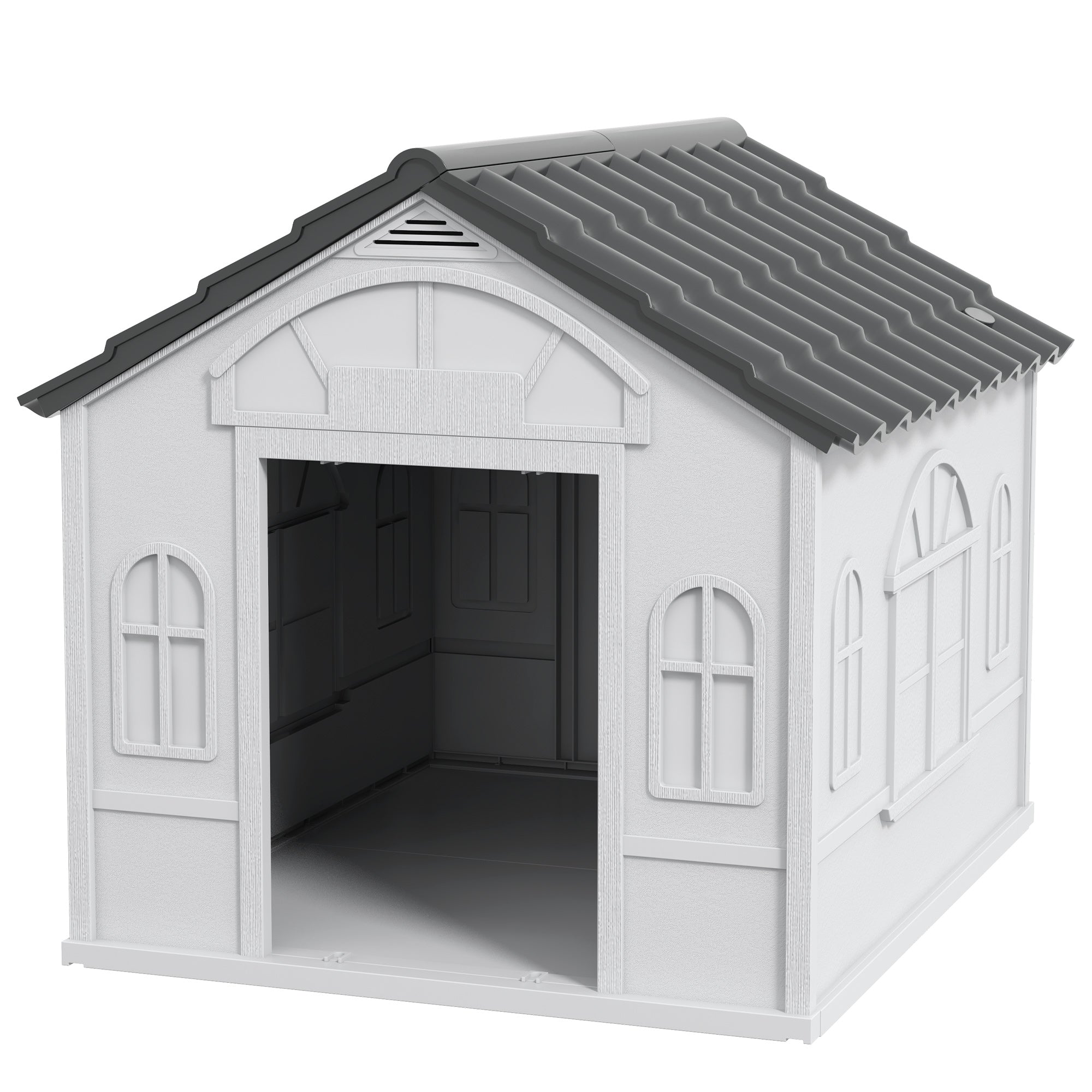 pawhut-niche-pour-chien-en-plastique-avec-ventilation-gris image 2