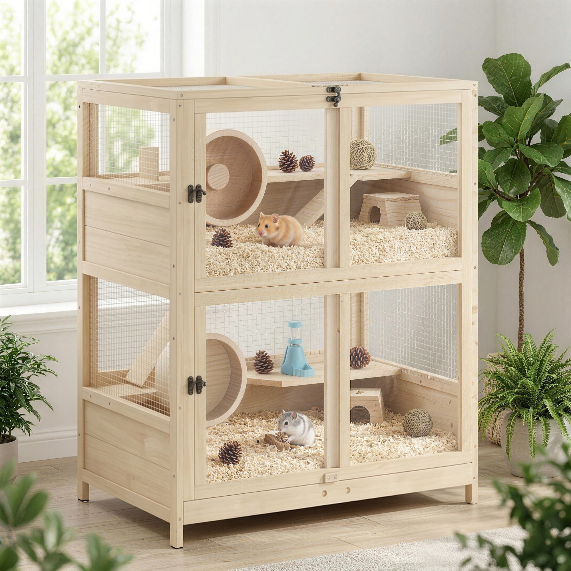 pawhut-cage-hamster-bois-4-niveaux-33-x-21-x-36-avec-toit-grillag image 4