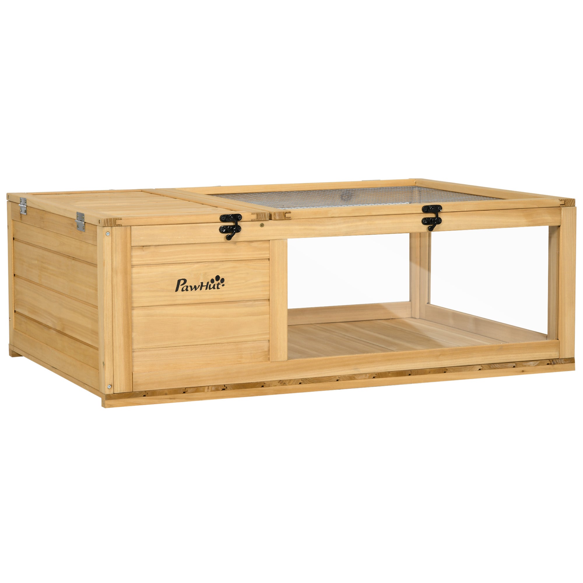 pawhut-maison-tortue-bois-2-pi-ces-enclos-int-rieur-jaune-clair image 2