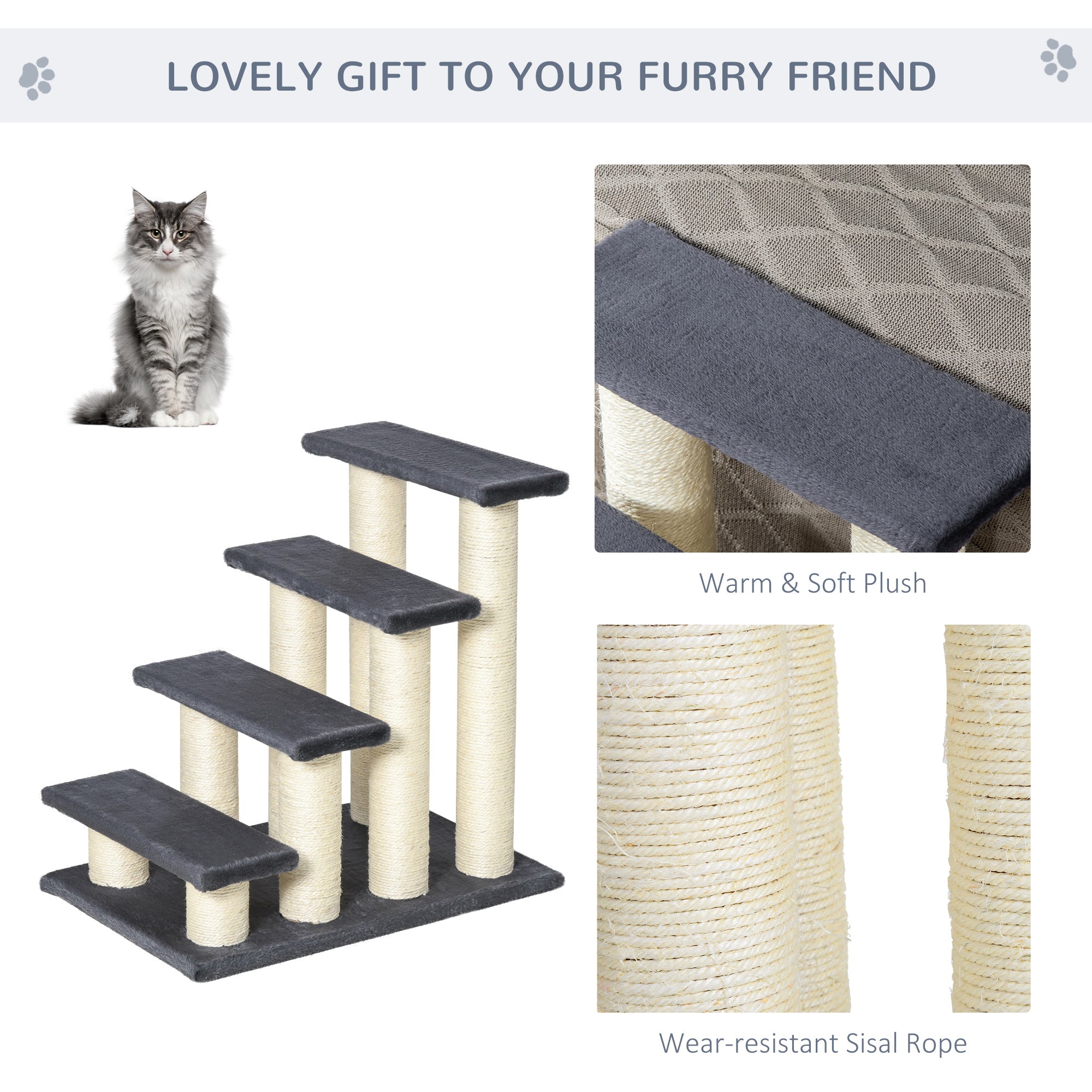 pawhut-escalier-4-marches-pour-chien-et-chat-avec-griffoir-gris image 6