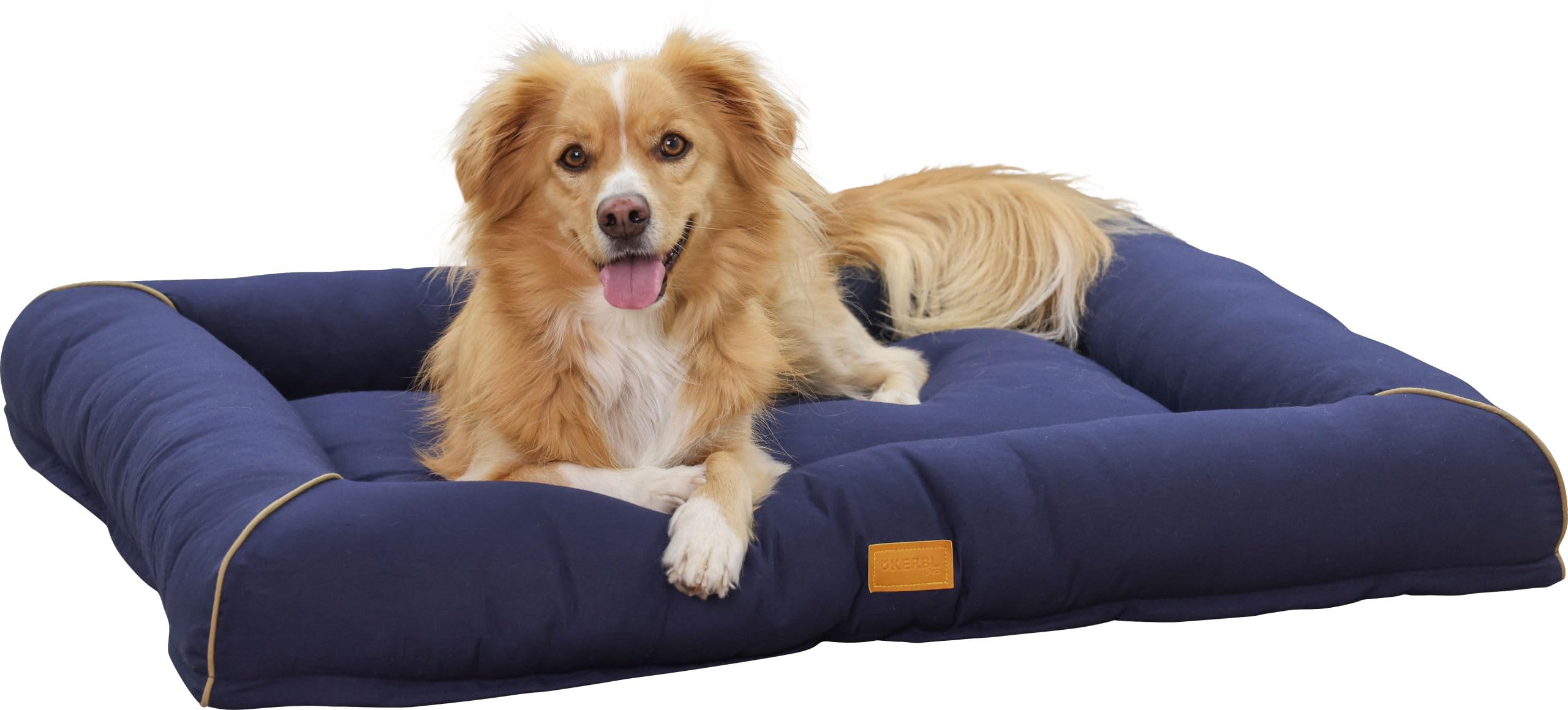 kerbl-jerome-niche-lit-douillet-pour-chien-bleu-fonc-cognac-110-x-90-x-10-cm image 2