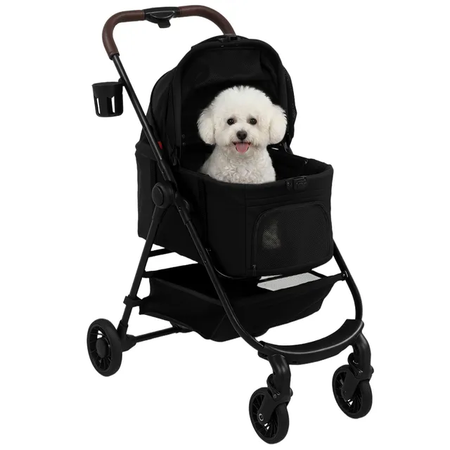 pawhut-poussette-3-en-1-pliante-pour-petits-chiens-et-chats-avec-panier-d-tachab image 1