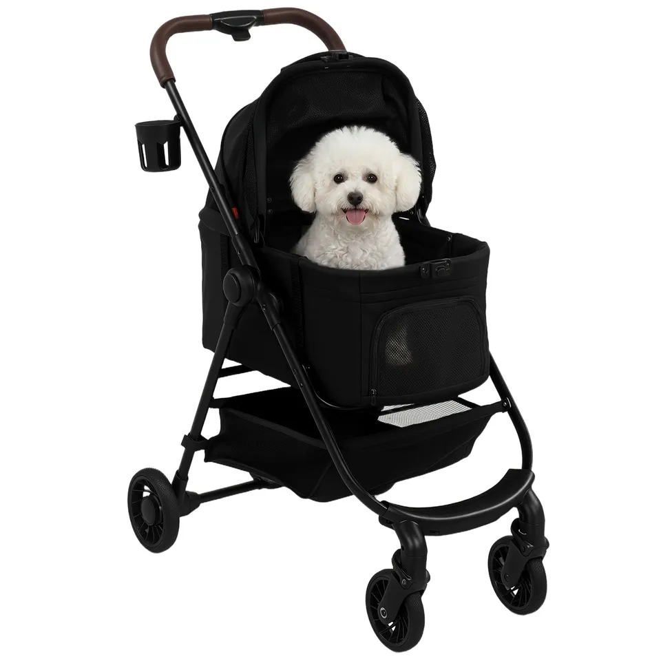 pawhut-poussette-3-en-1-pliante-pour-petits-chiens-et-chats-avec-panier-d-tachab image 1