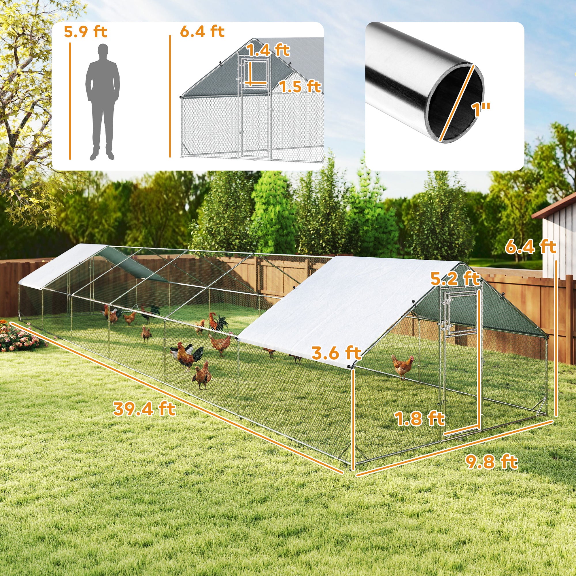 pawhut-parc-poulailler-extra-large-avec-toit-et-couverture-imperm-able-11-9-m-x- image 5