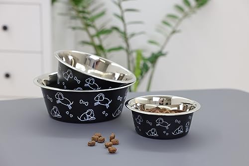 kerbl-pet-gamelle-pour-chien-en-acier-inoxydable-noire-900-ml-avec-motif image 7