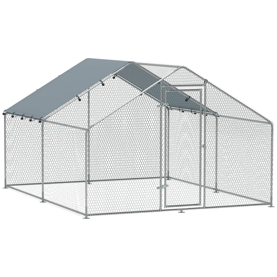 pawhut-enclos-poulailler-m-tal-9-8-x-11-2-ft-avec-b-che-uv-pour-10-15-poules-arg image 1