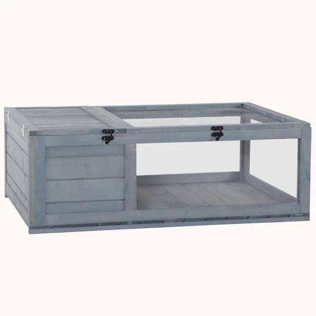 pawhut-enclos-tortue-en-bois-36-habitat-reptile-int-rieur-ext-rieur-gris image 1