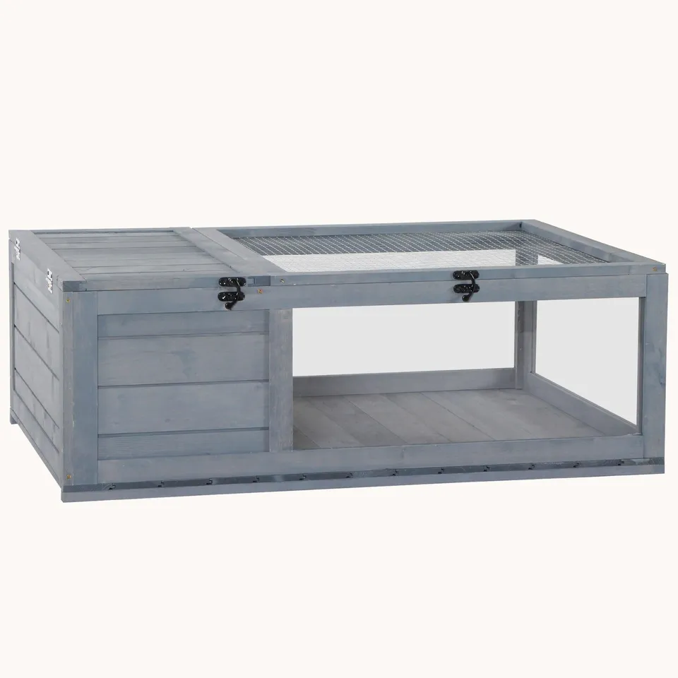pawhut-enclos-tortue-en-bois-36-habitat-reptile-int-rieur-ext-rieur-gris image 1
