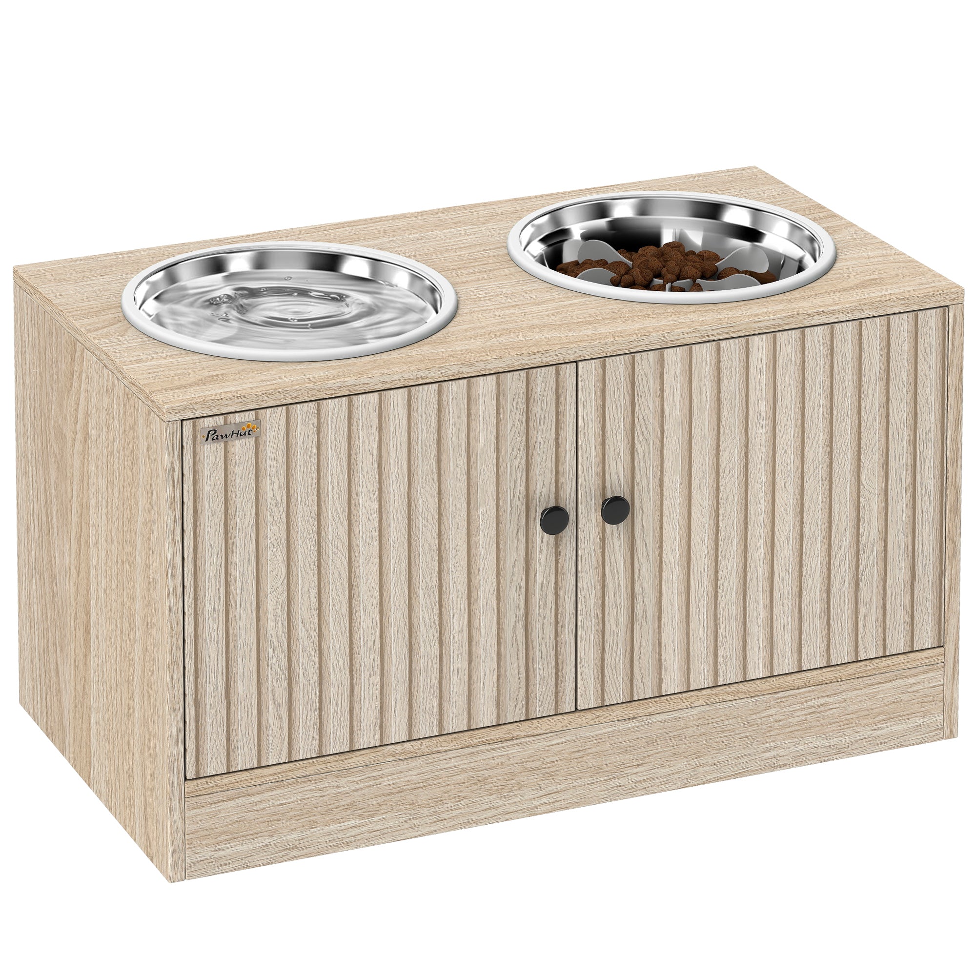 pawhut-gamelle-sur-lev-e-pour-chien-avec-meuble-de-rangement-et-2-bols-inox-ch-n image 1