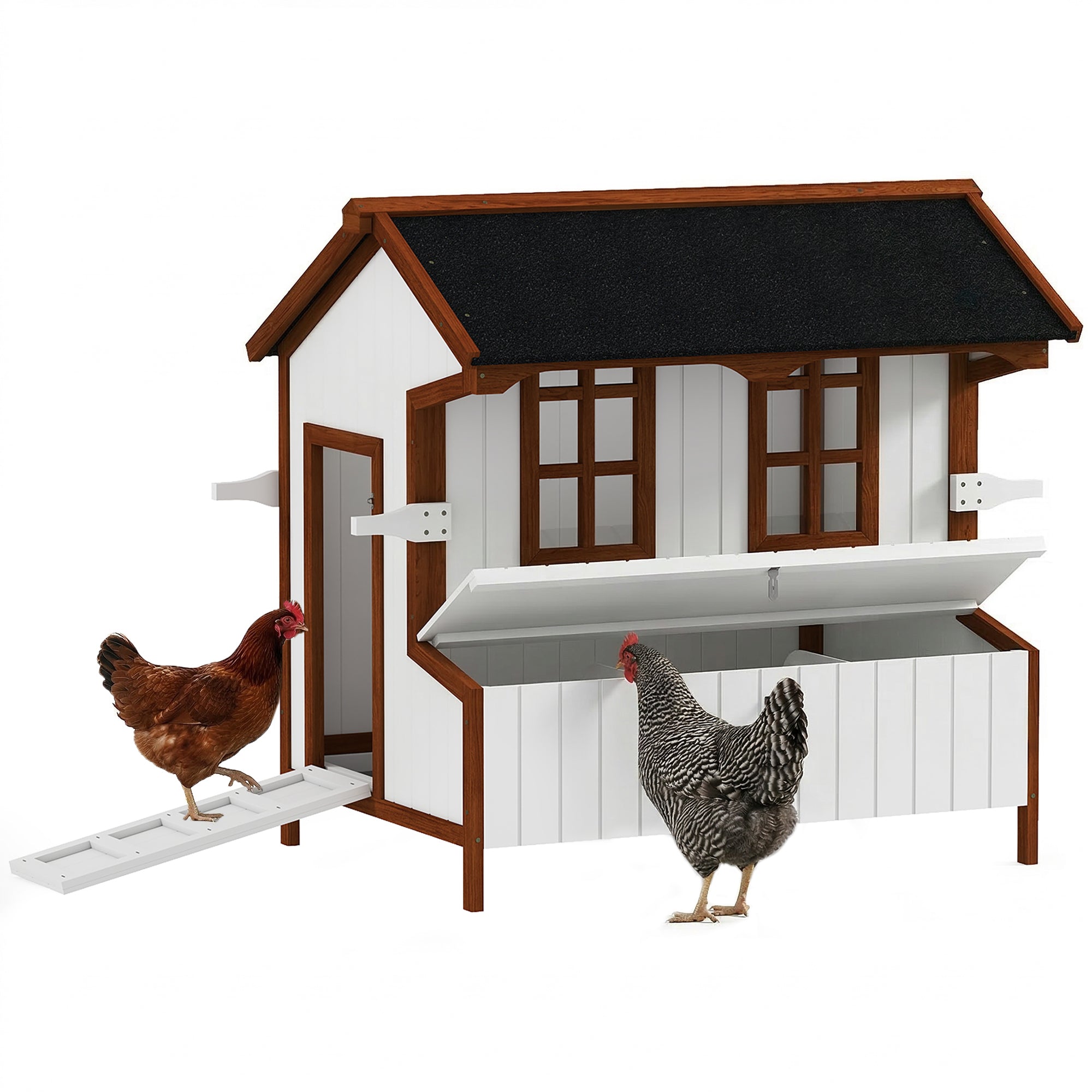 pawhut-poulailler-bois-119-cm-sur-lev-avec-pondoir-et-poign-es image 1