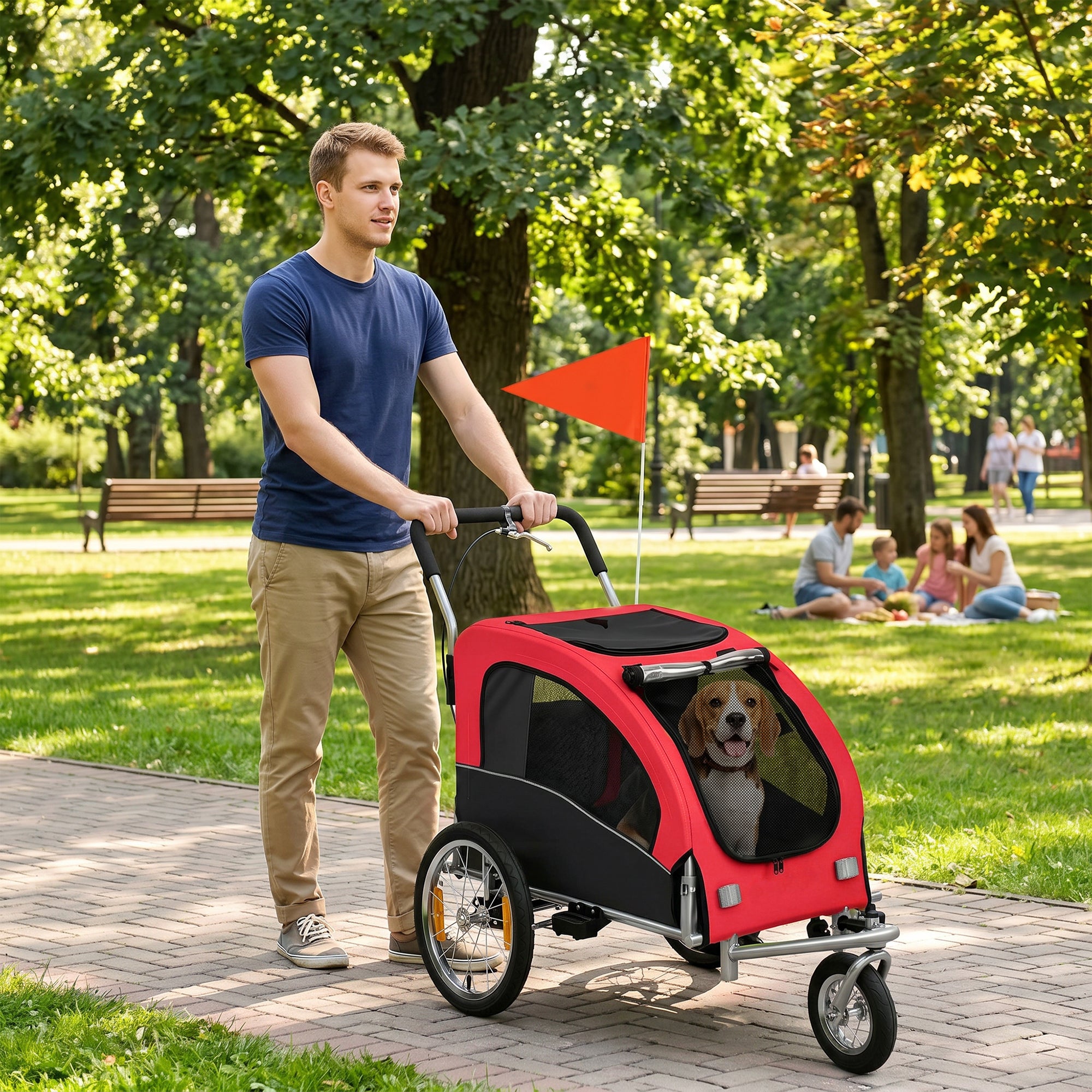 pawhut-remorque-v-lo-chien-2-en-1-rouge-avec-suspension-jusqu-44-lbs image 4