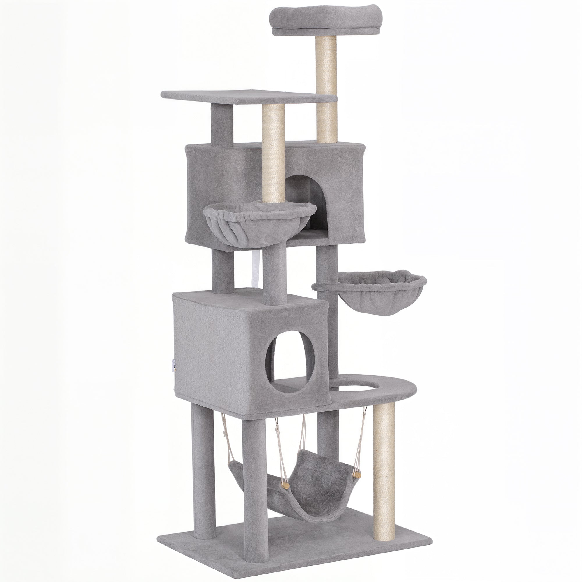 pawhut-arbre-chat-66-avec-2-niches-3-hamacs-et-perchoir-gris-clair image 2