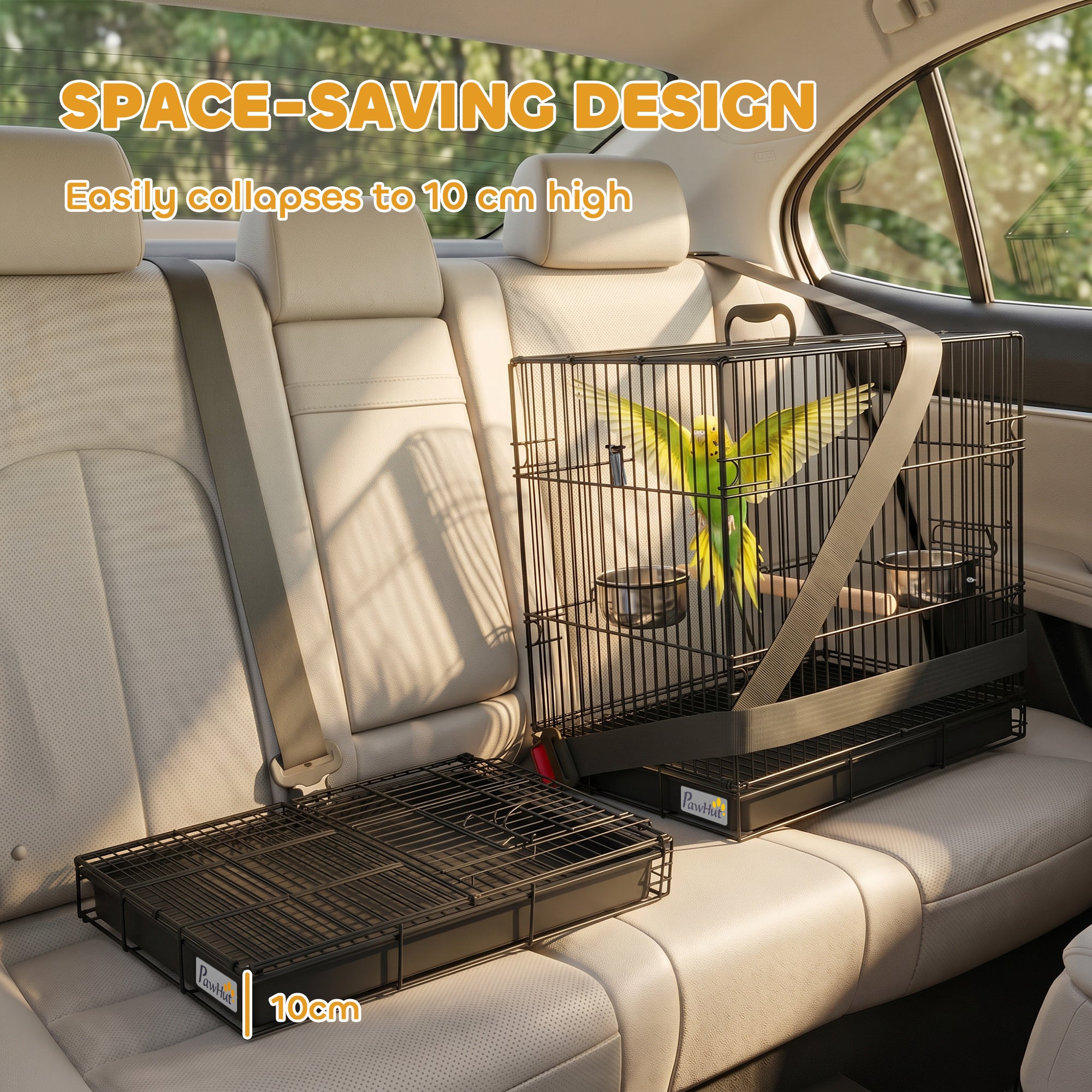 pawhut-cage-de-transport-pour-oiseau-pliable-en-m-tal-noir-perchoir-en-bois-game image 7