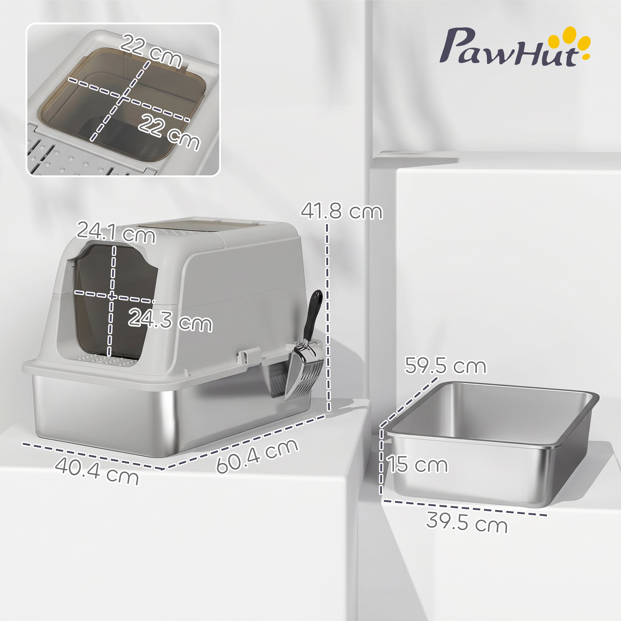 pawhut-bac-liti-re-chat-xxl-inox-couvercle-entr-e-avant-et-sortie-haute-anti-ode image 5