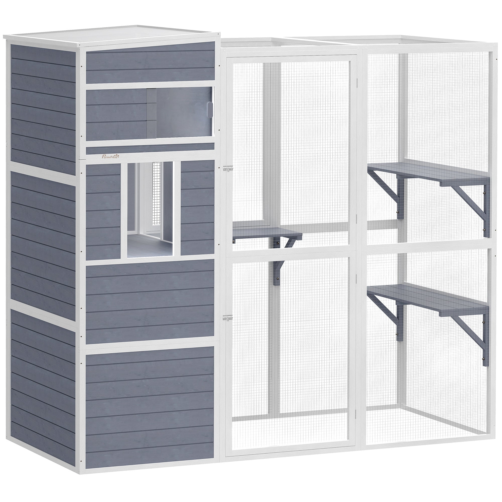 pawhut-catio-ext-rieur-4-niveaux-enclos-chats-avec-parc-gris image 2