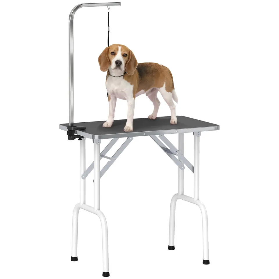 pawhut-table-de-toilettage-chien-pliable-81-cm-avec-bras-r-glable-20-60-cm-noire image 1