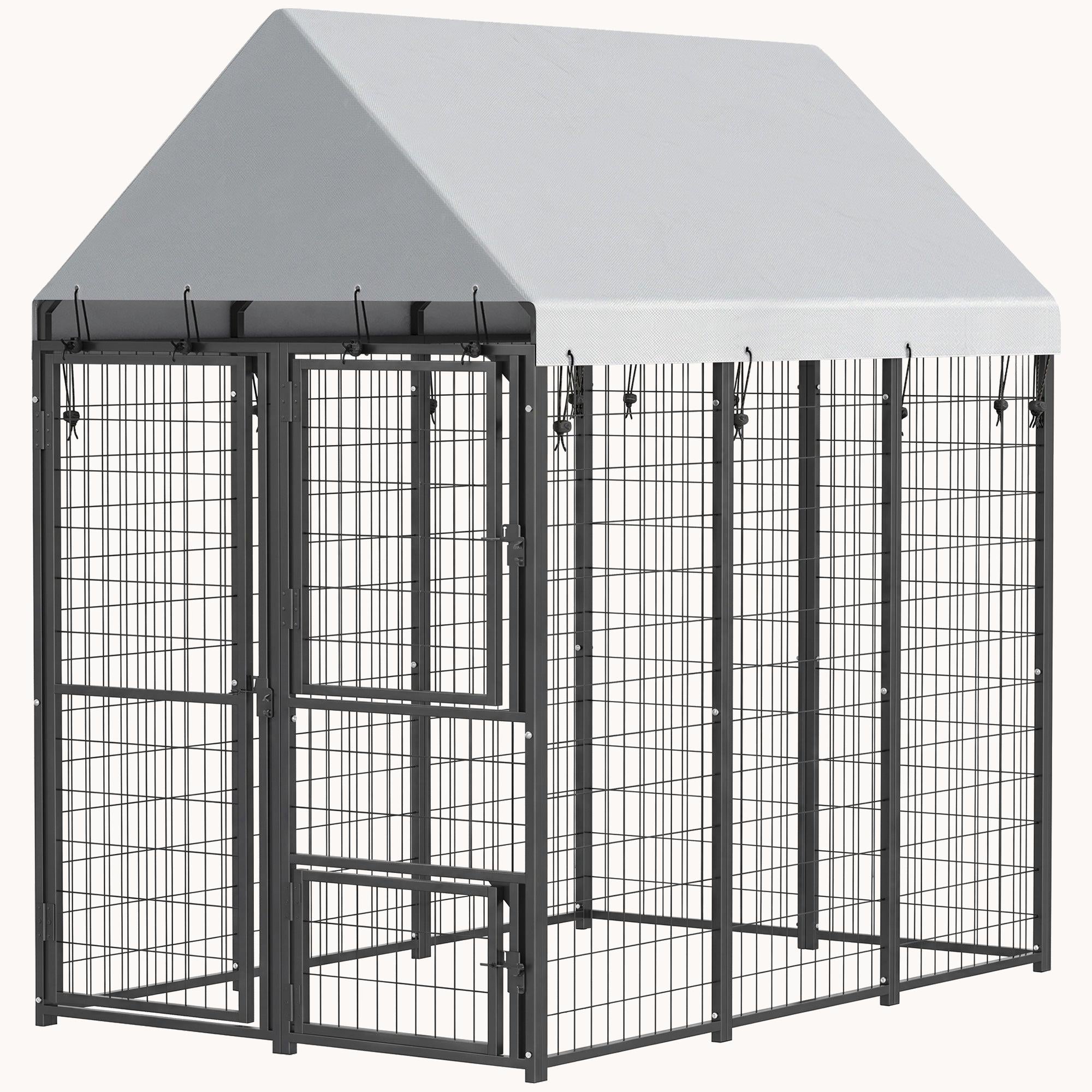 pawhut-chenil-ext-rieur-extensible-avec-toit-6-x-4-x-6-3-portes-et-verrou image 2
