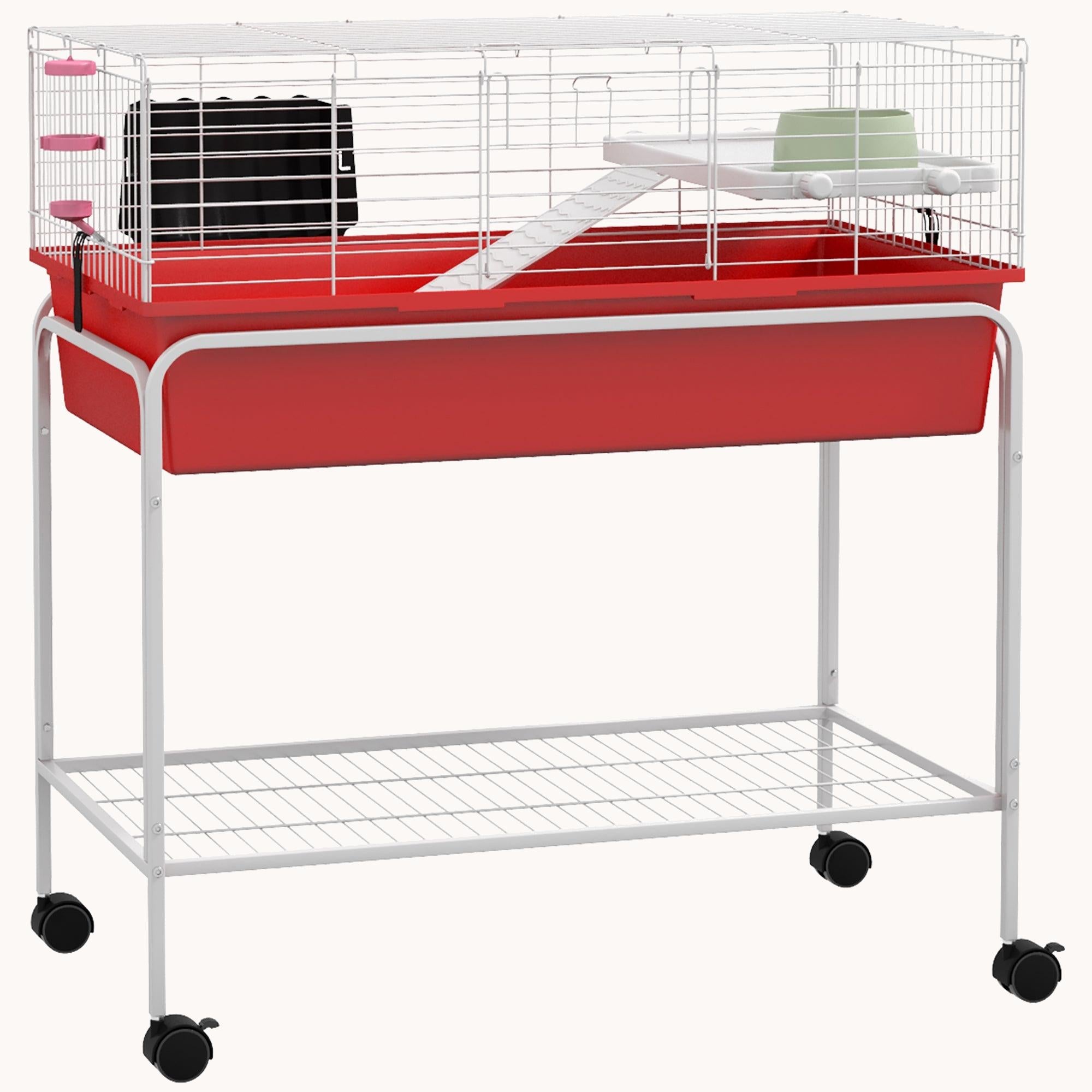 pawhut-cage-furet-ou-rongeurs-2-tages-sur-pied-amovible-avec-tablette-et-roulett image 1