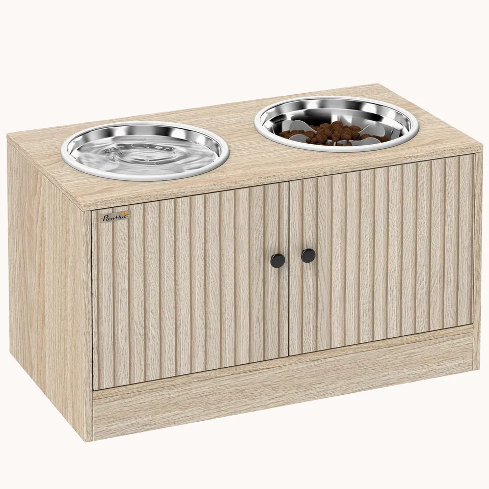 pawhut-gamelle-sur-lev-e-pour-grand-chien-avec-meuble-rangement-2-bols-inox-rale image 1