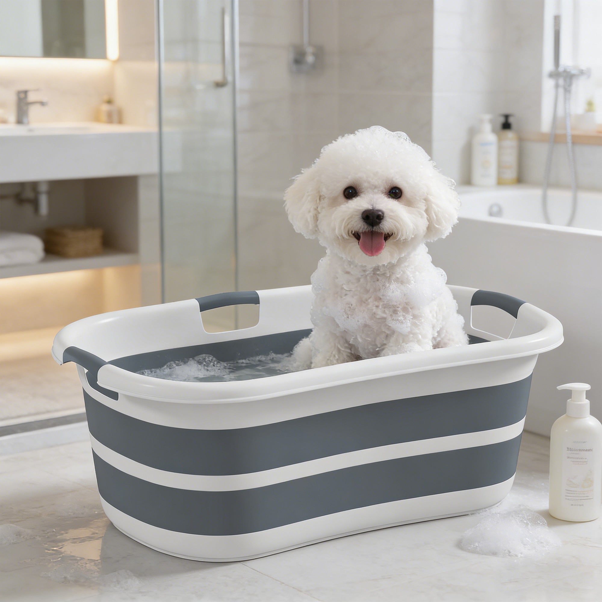 pawhut-baignoire-chien-et-chat-pliable-27l-avec-vidange-gris image 4