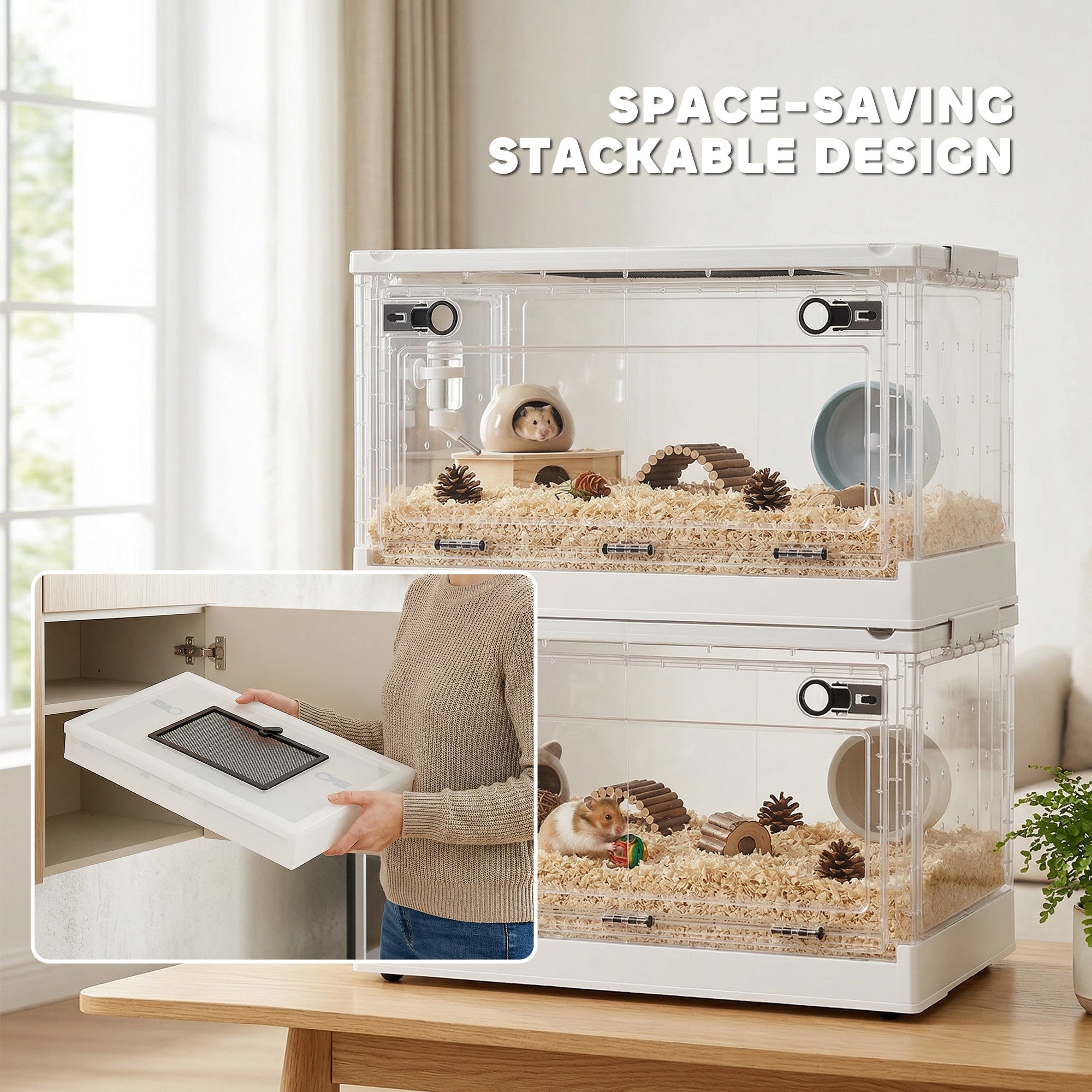 pawhut-cage-hamster-22-empilable-avec-grande-porte-frontale-et-ventilation-blanc image 8
