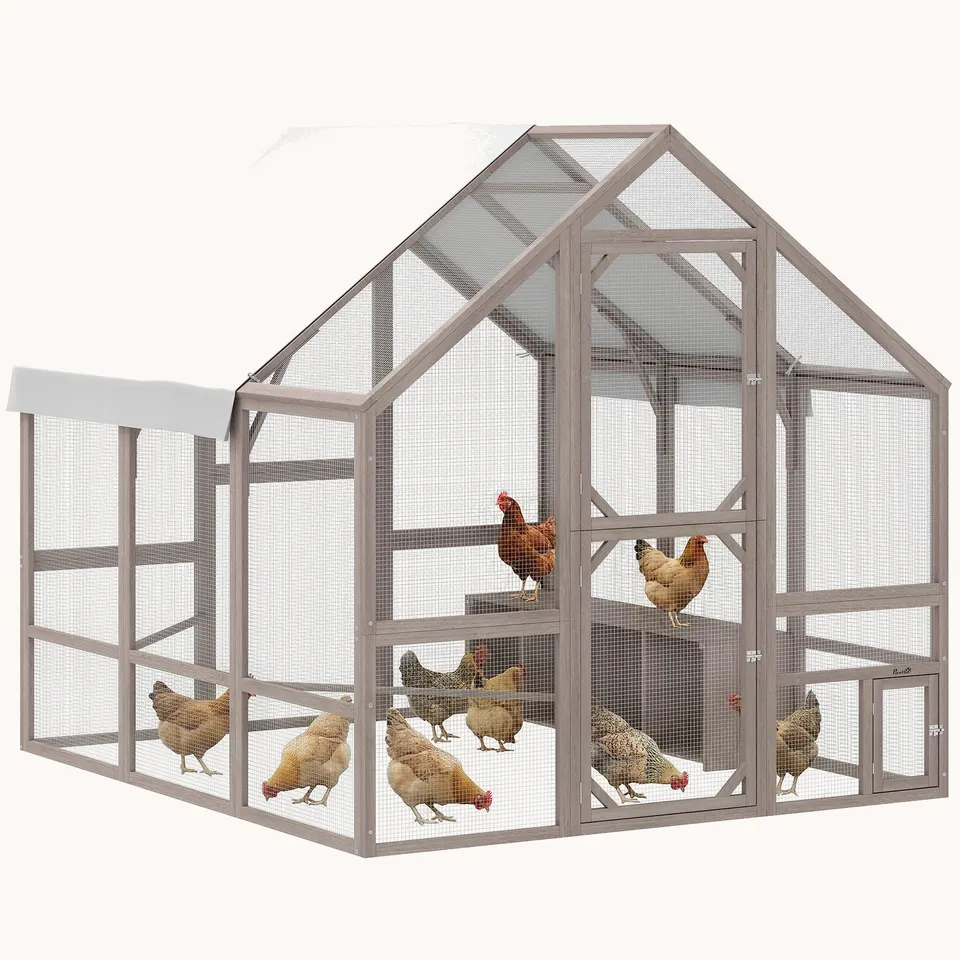 pawhut-poulailler-bois-211-x-185-x-185-cm-avec-grand-enclos-et-pondoirs-marron image 1