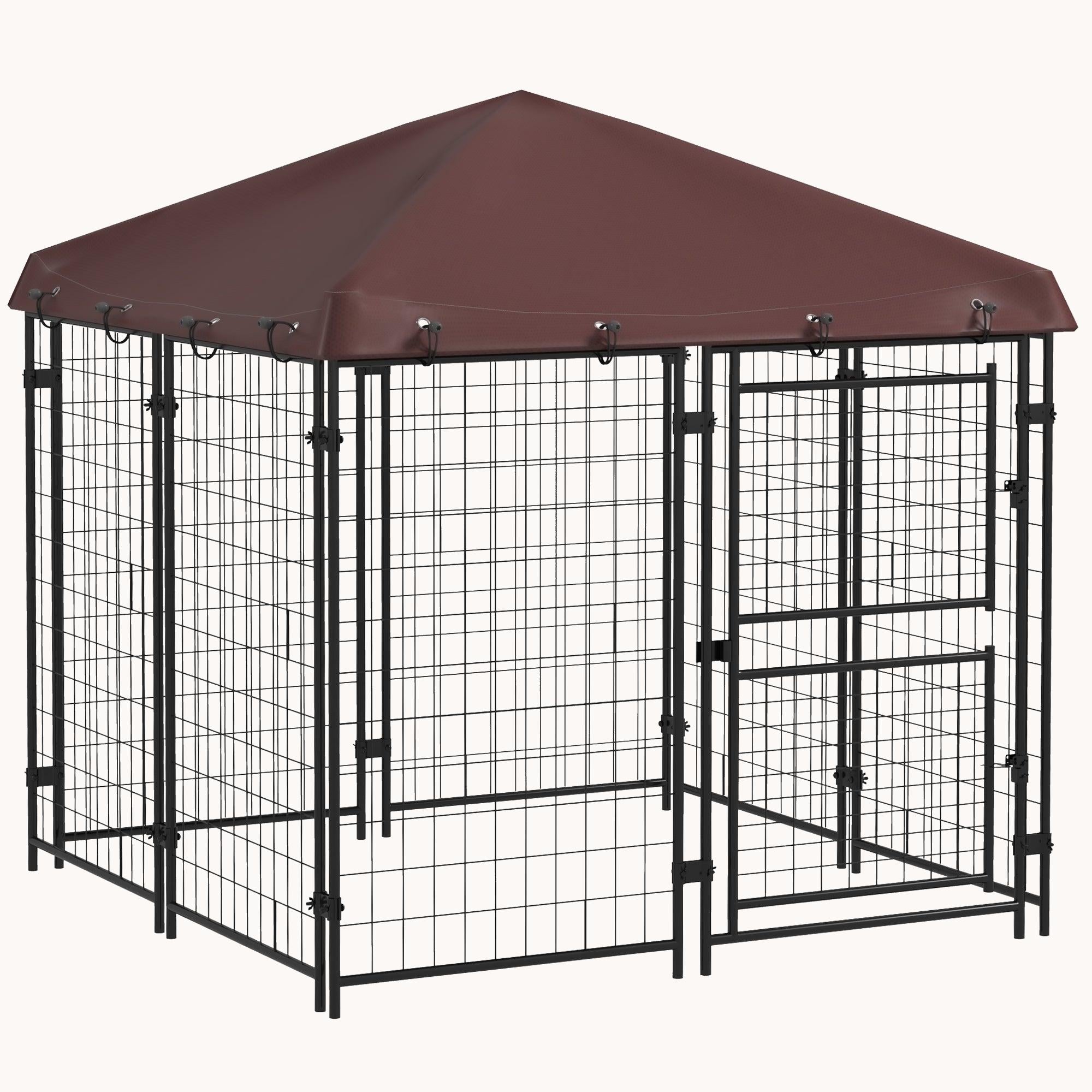 pawhut-chenil-ext-rieur-4-6-x-4-6-x-5-tanche-marron-avec-double-porte-pour-chien image 1