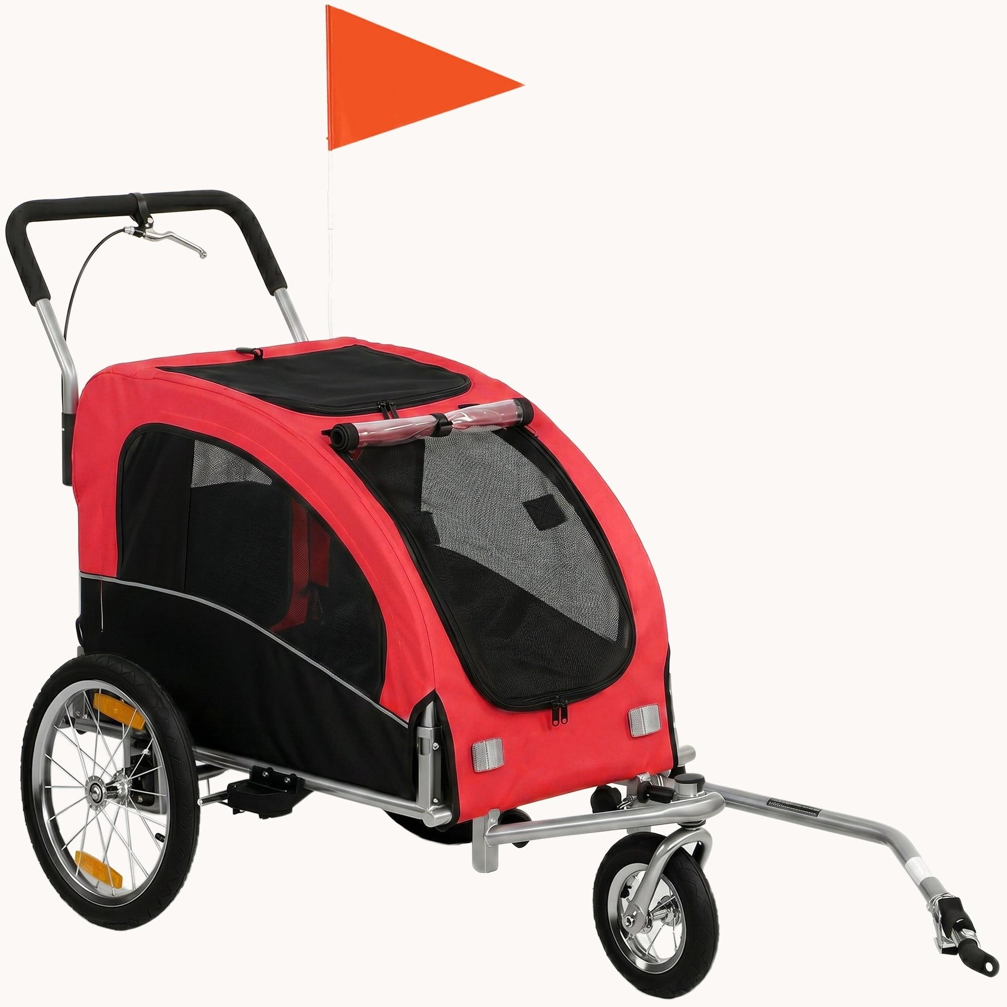 pawhut-remorque-v-lo-chien-2-en-1-rouge-avec-suspension-jusqu-44-lbs image 2