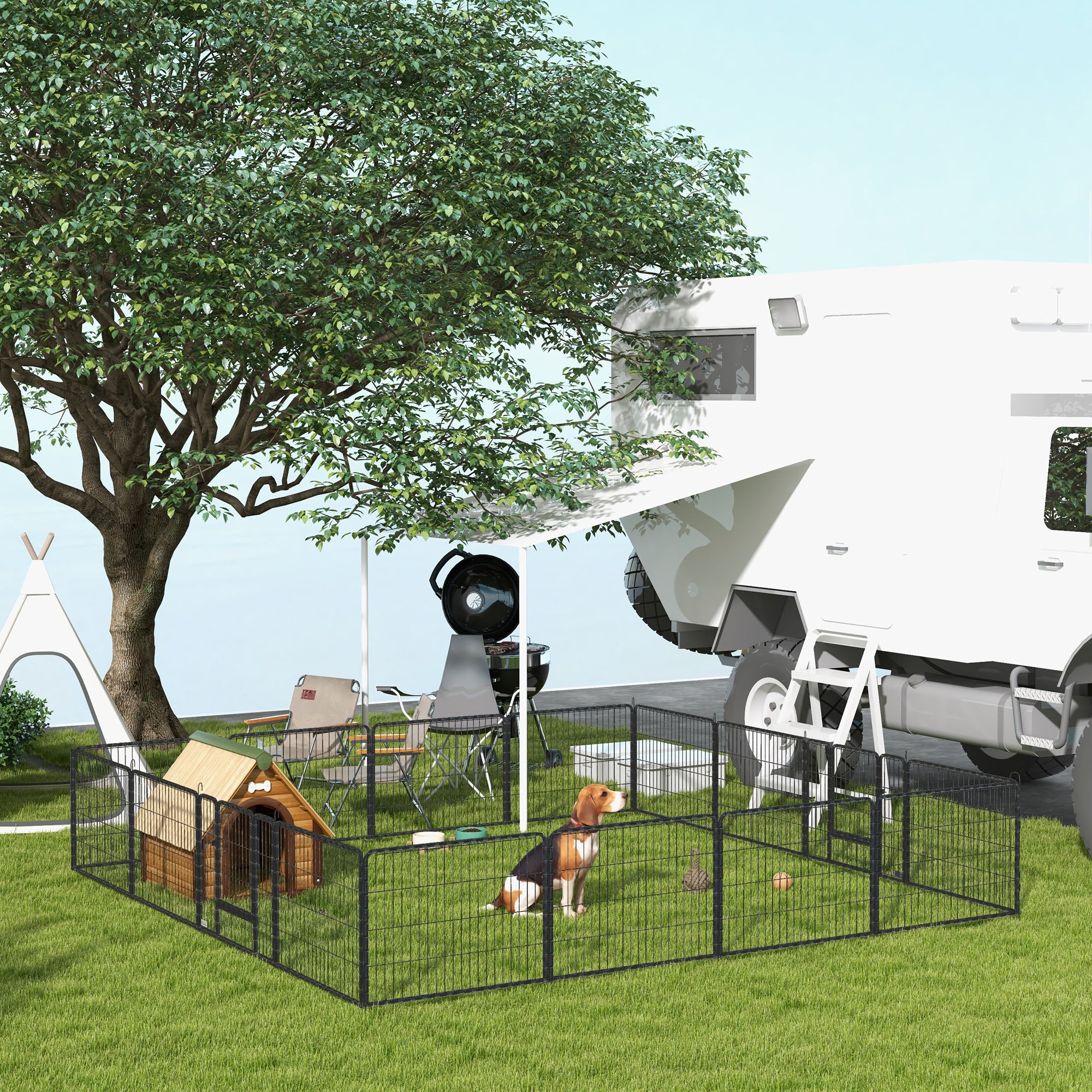 pawhut-parc-pour-chien-m-tallique-16-panneaux-60-cm-haut-int-rieur-ext-rieur-ave image 3