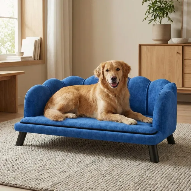 pawhut-canap-chien-design-perle-avec-coussin-mousse-chiens-moyens-et-grands-bleu image 1