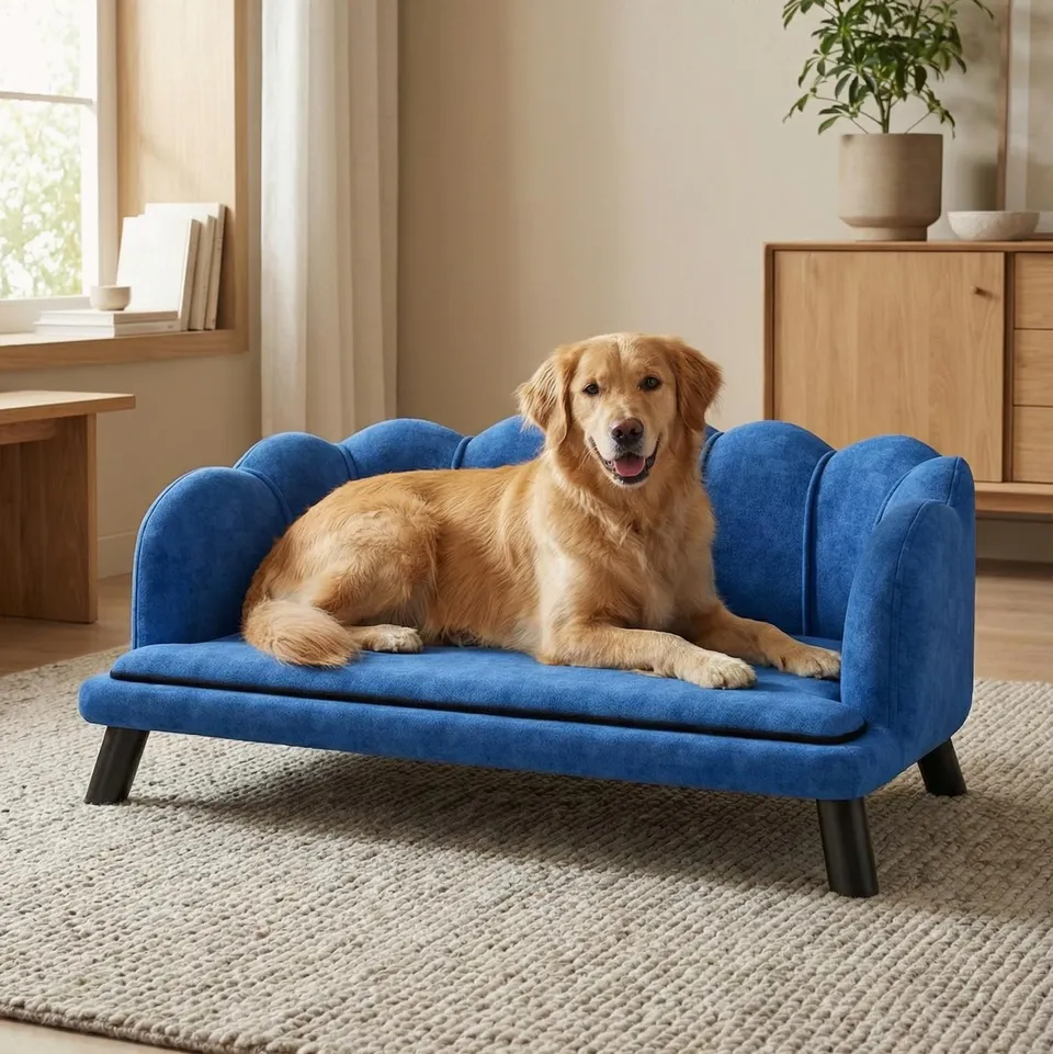 pawhut-canap-chien-design-perle-avec-coussin-mousse-chiens-moyens-et-grands-bleu image 1