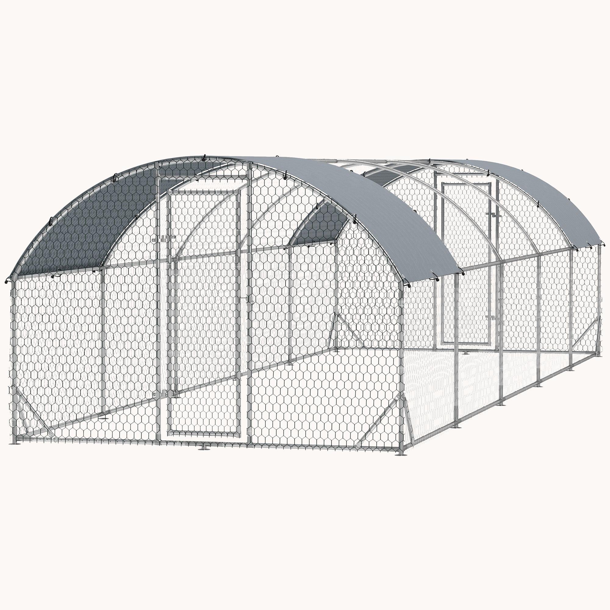 pawhut-grand-enclos-poulailler-m-tallique-9-5-m-avec-b-che-imperm-able-argent image 2