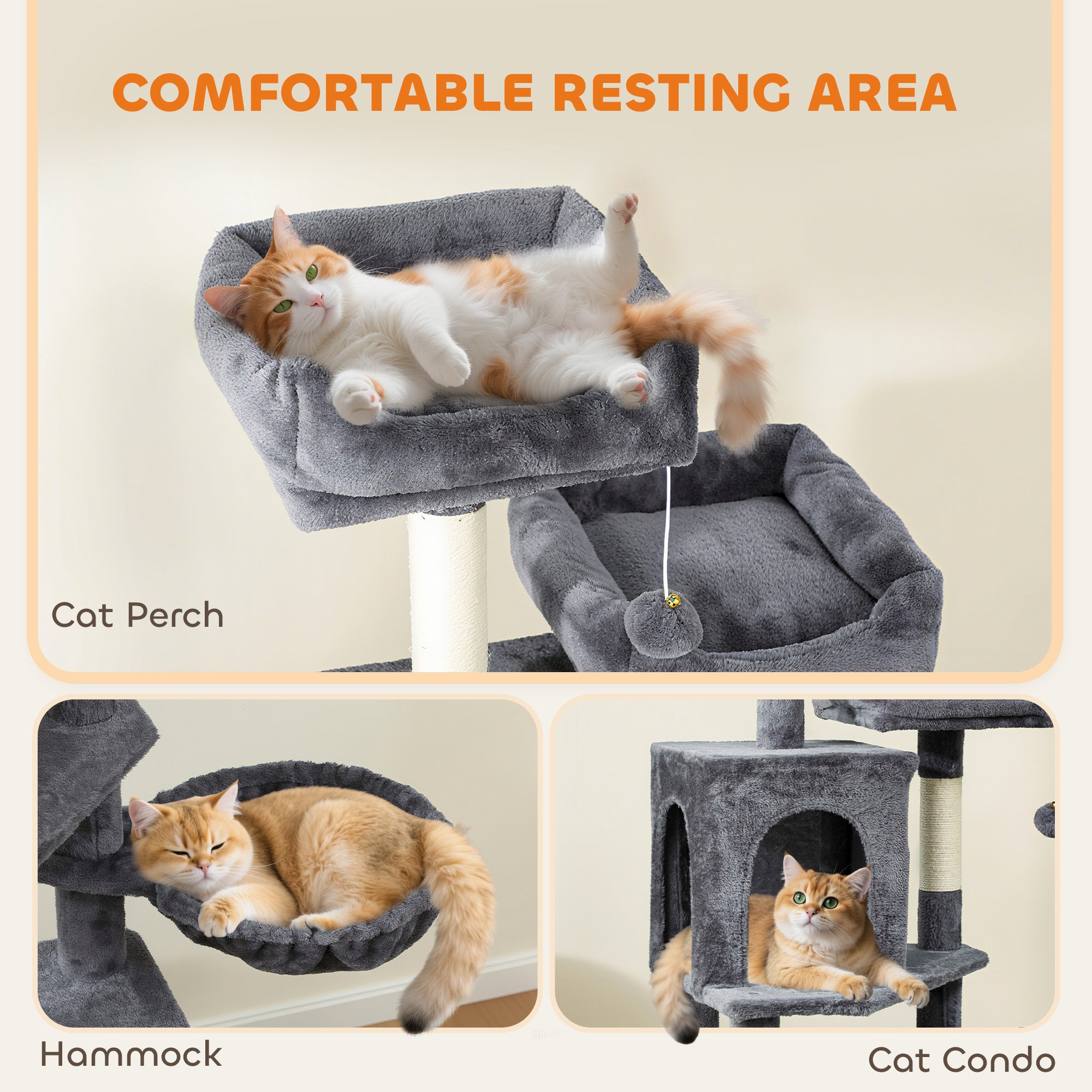 pawhut-arbre-chat-177-cm-avec-2-niches-2-perchoirs-et-hamac-gris-fonc image 7