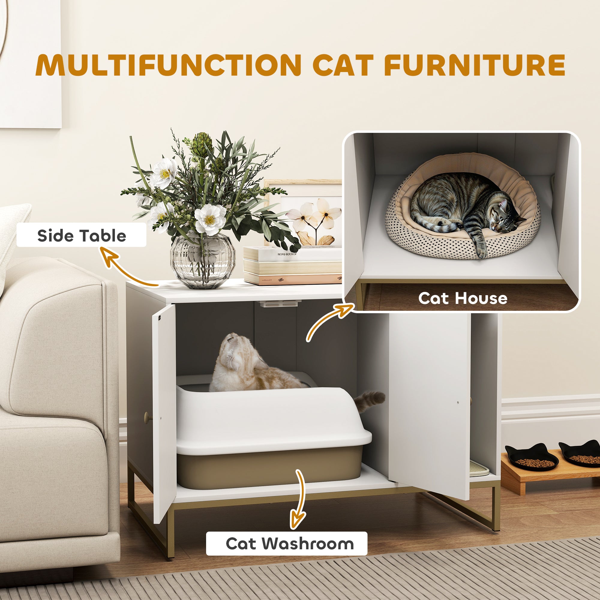 pawhut-meuble-liti-re-chat-cach-e-avec-tapis-et-rangement-blanc image 6
