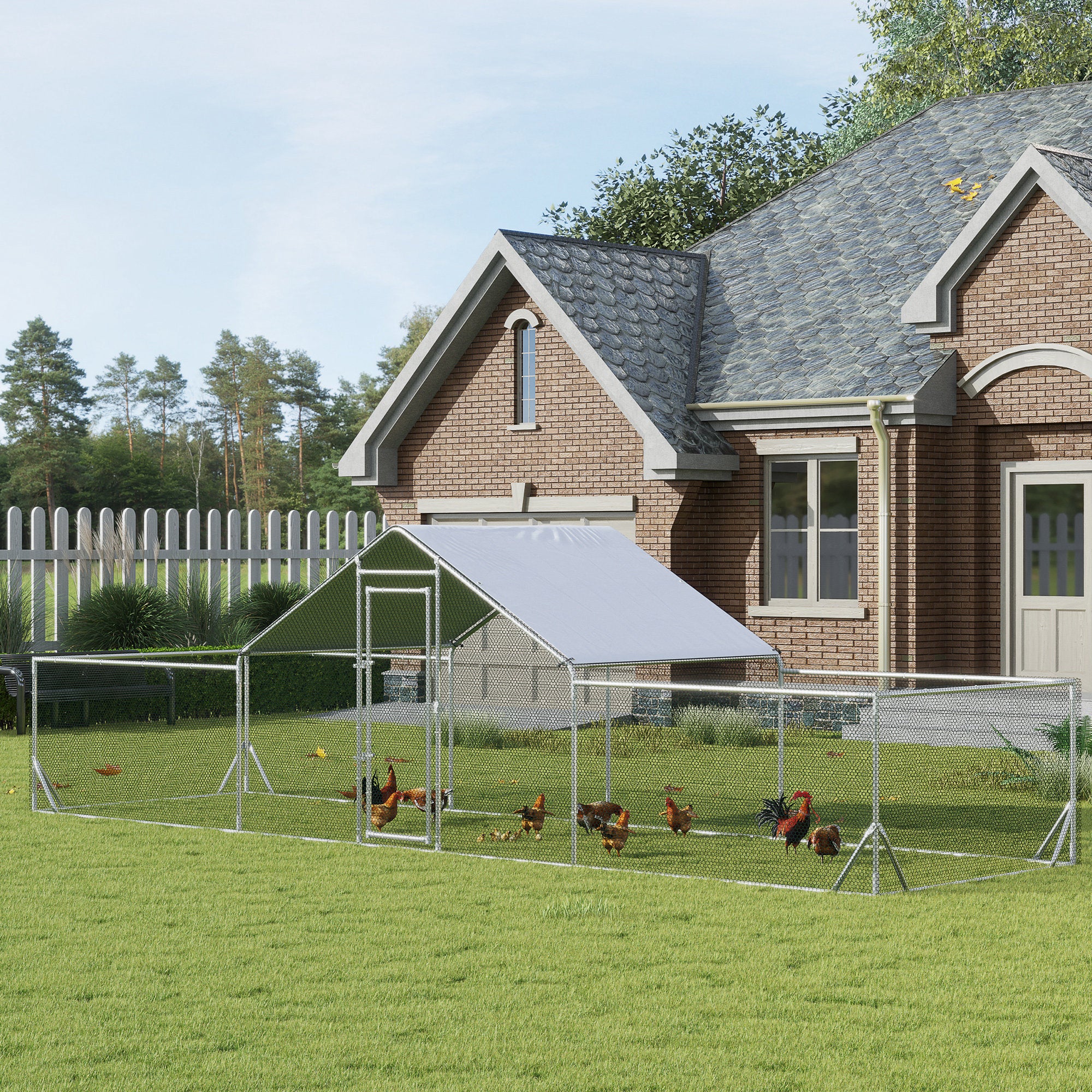 pawhut-parcours-poules-walk-in-m-tal-23-x-6-6-avec-b-che-tanche-argent image 4