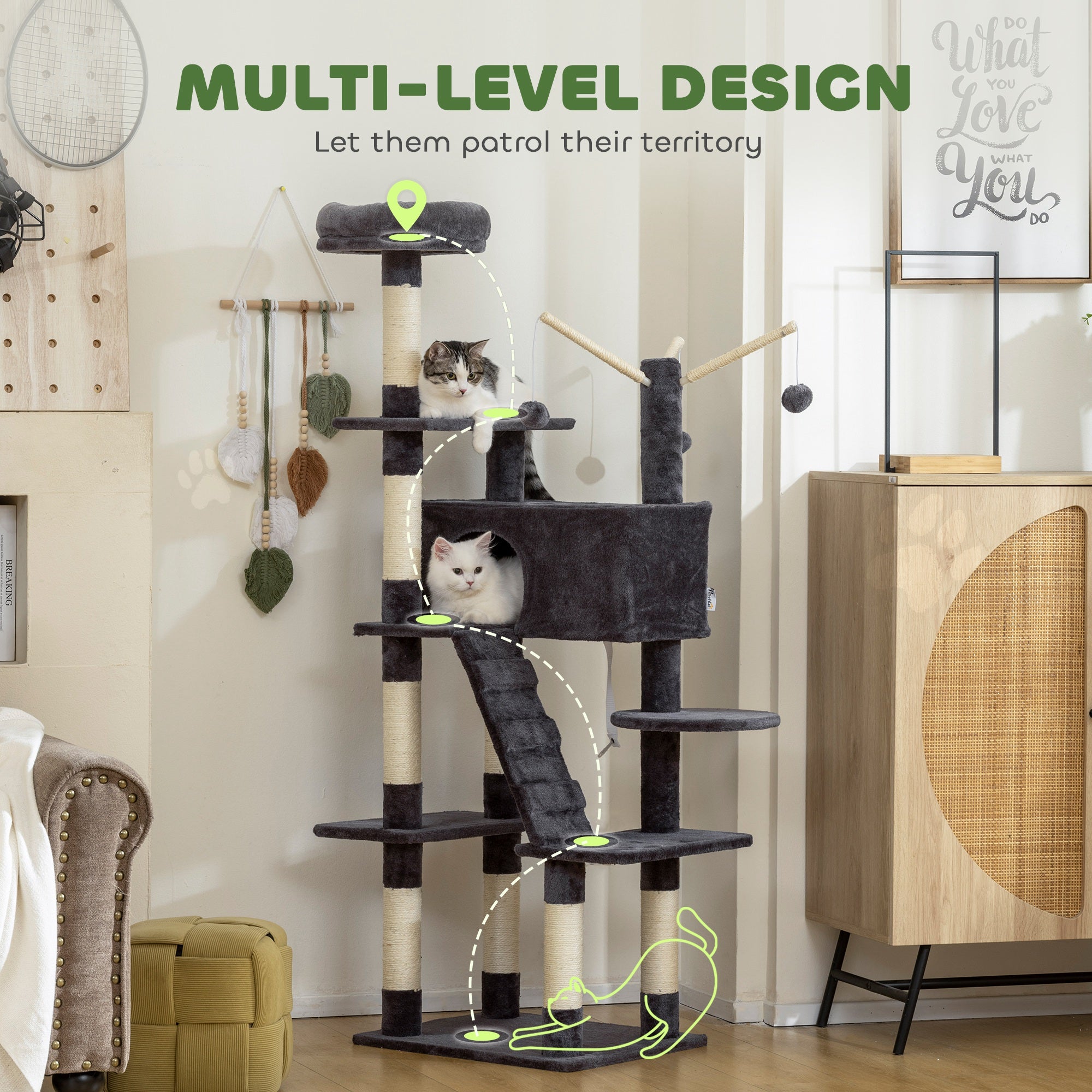 pawhut-arbre-chat-59-multi-niveaux-avec-niche-perchoir-et-chelle-gris-fonc image 6