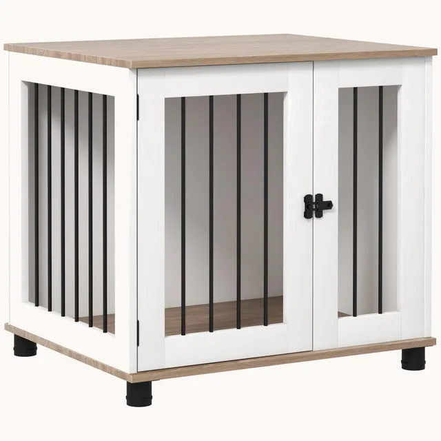 pawhut-cage-pour-chiens-style-meuble-double-porte-marron-petits-et-moyens-chiens image 1